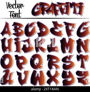 Graffiti Styled Street Art Cool Font, Fully editable alphabet. Each letter is separated so you can easily move it to form your own words. orange Stock Vector