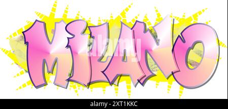 Milano -city ​​name -word - Vector Graphics - red and black - graffiti on the wall - street art - websites, presentations, greetings, banners, Stock Vector