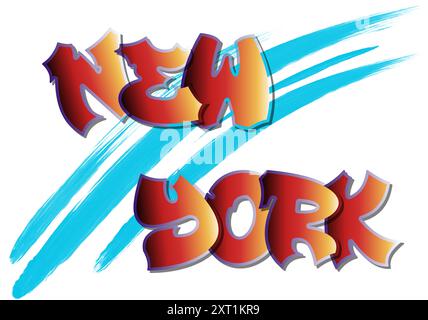 New York  -city ​​name -word - Vector Graphics - red and black - graffiti on the wall - street art - websites, presentations, greetings, banners, Stock Vector