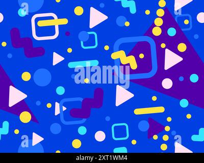 Geometric seamless pattern with memphis elements in 80s style. Colorful geometric pattern. Design of promotional products, wrapping paper and printing Stock Vector