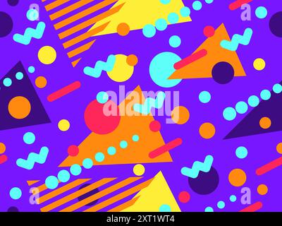 Geometric seamless pattern with memphis elements in 80s style. Colorful geometric pattern. Design of promotional products, wrapping paper and printing Stock Vector
