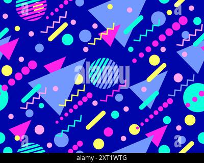 Geometric seamless pattern with memphis elements in 80s style. Colorful geometric pattern. Design of promotional products, wrapping paper and printing Stock Vector