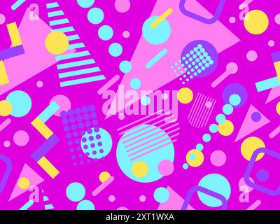 Geometric seamless pattern with memphis elements in 80s style. Colorful geometric pattern. Design of promotional products, wrapping paper and printing Stock Vector