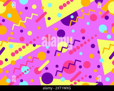 Geometric seamless pattern with memphis elements in 80s style. Colorful geometric pattern. Design of promotional products, wrapping paper and printing Stock Vector