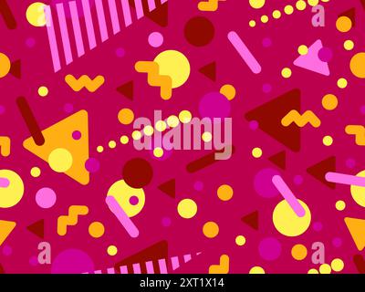 Geometric seamless pattern with memphis elements in 80s style. Colorful geometric pattern. Design of promotional products, wrapping paper and printing Stock Vector