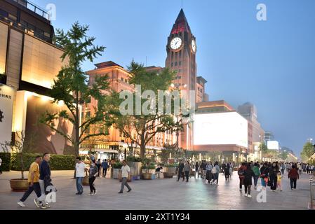 Night view of Wangfujing pedestrian shopping street in Dongcheng District in Beijing, capital of China on 18 April 2024 Stock Photo