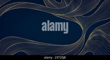 Vector line wave art pattern, gold abstract luxury background, premium design. Artdeco illustration, graphic template. Stock Vector