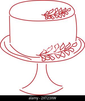 Delicate tasty cake on a stand. Perfect for card of  birthdays, weddings, party, anniversary. Modern trendy doodle style. Vector illustration Stock Vector