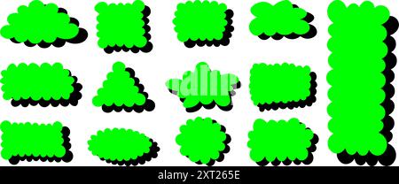 Set of scallop edge frames. Colored text box with frill. Blank speech bubbles in Y2K, groovy, retro style. Vector illustration Stock Vector