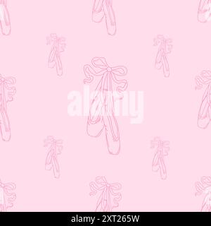 Seamless pattern pointe shoes with bow. Female pink ballet slippers for classic elegant dance. Vector Illustration Stock Vector