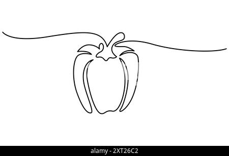 Continuous one line drawing of Sweet pepper bell pepper line art vector Stock Vector