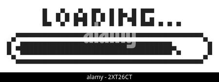 Pixel loading bar y2k retro 8 bit interface game, progress level, download status frame. Pixel title text Loading. Process indicator. Vector illustration Stock Vector