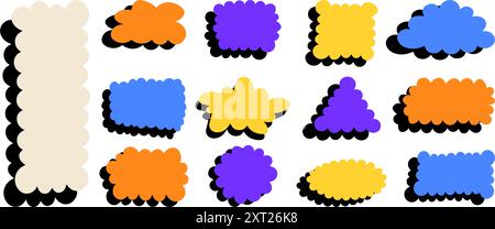 Set of scallop edge frames. Colored text box with frill. Blank speech bubbles in Y2K, groovy, retro style. Vector illustration Stock Vector