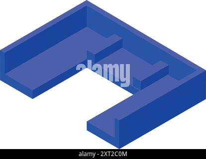 Illustration of a blue swimming pool in an isometric view, showing the stairs for easy access Stock Vector