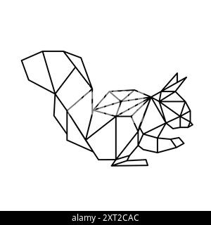 A polygonal line art illustration of a squirrel, depicting geometric shapes in black lines. Stock Vector