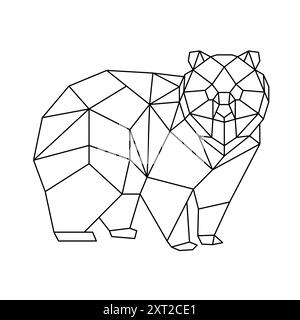 A polygonal line art illustration of a fox, depicting geometric shapes in black lines. Stock Vector