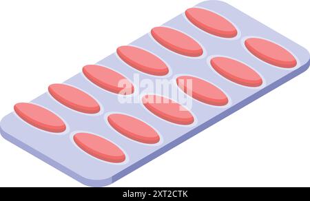 Blister pack containing pink oval pills is lying on a white background Stock Vector