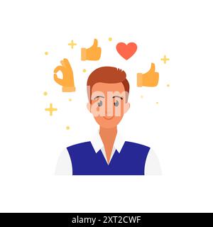 Vector illustration of a person surrounded by symbols representing ...