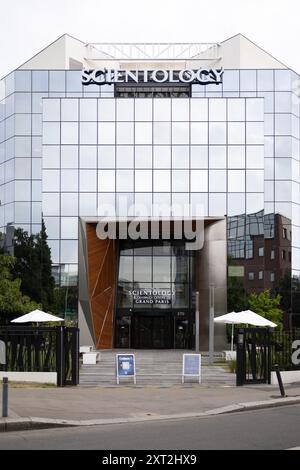 The facade of the headquarters of the Church of Scientology, in Saint-Denis, north of Paris, on August 13, 2024. The Church of Scientology, which has been classified as a cult in France by several parliamentary reports. Photo by Raphael Lafargue/ABACAPRESS.COM Stock Photo