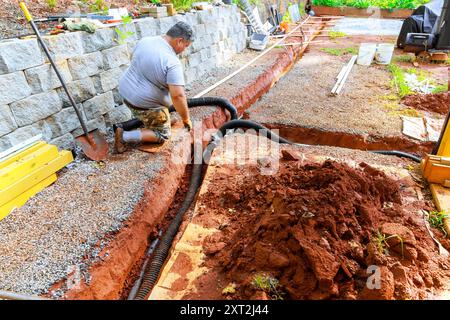 Process Of Laying Drainage Pipe For Rainwater In Retaining Wall To process-of-laying-drainage-pipe-for-rainwater-in-retaining-wall-to