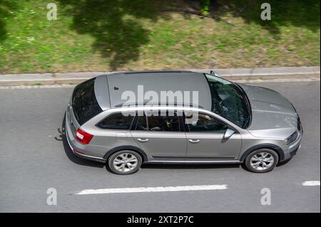 OSTRAVA, CZECH REPUBLIC - MAY 28, 2024: Silver Skoda Octavia Combi Scout estate car with motion blur effect Stock Photo