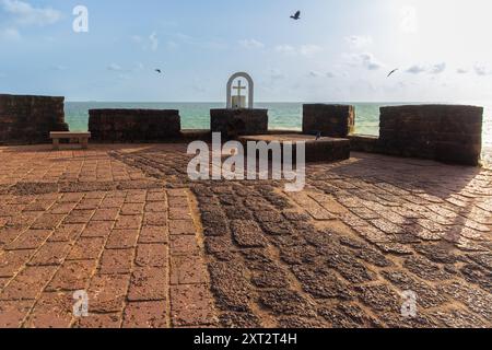 Aguada fort. Aguada Fort in Candolim, Goa, India overlooking the Arabian Sea. Aguada fort Sinquerim beach. Taj Fort Aguada. Travel Photo, Copy space. Stock Photo