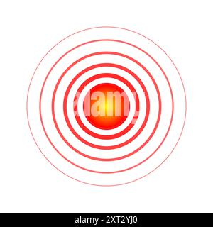 Pain localization red circle mark. Aching place abstract sign. Sore spot or hurt body part marker. Painkiller advertisement and medical information placards isolated eps design element Stock Vector