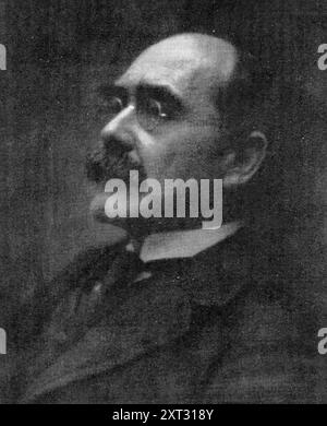 Patriotic, but pessimistic: Mr. Rudyard Kipling, whose poem, &quot;The City Of Brass&quot;, has annoyed Mr. Winston Churchill, 1909. Mr. Rudyard Kipling's latest poem, &quot;The City of Brass,'' has not met with the approbation of the President of the Board of Trade. In his recent speech at the City Liberal Club, Mr. Winston Churchill, defending the Budget, which be likened to Aaron's serpent as having involved all other issues, said: &quot;A constitutional issue overshadows all the other issues of the Budget - whether the House of Commons, elected by millions of people, is or is not to contin Stock Photo