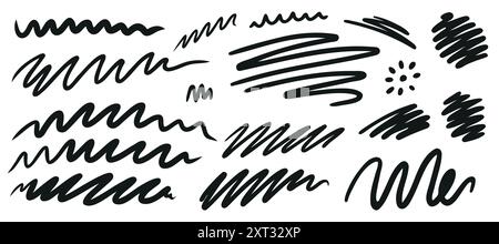 Charcoal pencil, swirls and squiggles. Set of brush strokes. Hand drawn ...