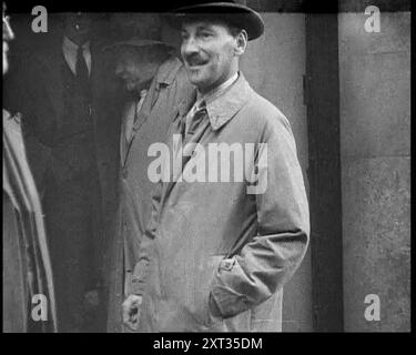 Clement at tlee Standing Outside a Building, 1930s. From &quot;Time To Remember -  The Powers That Were&quot;, 1930s (Reel 2); a documentary about various important figures of the 1930s. Stock Photo