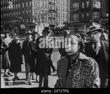 Civilians Waiting To Vote in the Presidential Election, 1932. USA. 'But in the ultimate, it's up to the people. On voting day, little point in wooing or pleading, for by then they've made up their minds. All you can do is wait and see'. From &quot;Time To Remember - Around the Corner&quot;, 1932 (Reel 4); diary of events in 1932 in the United States of America - Franklin Roosevelt becomes the President. Stock Photo