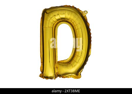 Gold inflatable letter D isolated on white background. Stock Photo