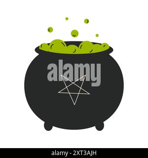 Retro witches cauldron, potion. Isolated on white vector illustration Stock Vector