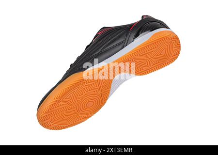Black leather sneaker with polyurethane sole on a white background. Stock Photo