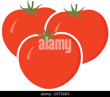 Trio of Ripe Red Tomatoes: Fresh Organic Tomato Cluster. Juicy Red Tomatoes. Ripe Red Tomatoes Vector Illustration. High-Quality Tomato Illustration. Stock Vector