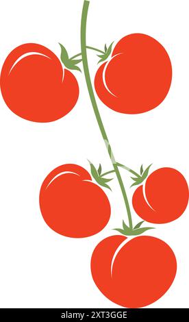 Ripe Red Tomato Vine: Fresh Produce Vector Illustration. Vibrant Red Tomato Vine. Food Industry Resource. Farm-to-Table Graphic Stock Vector