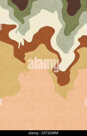 A digital illustration featuring flowing, organic shapes in a palette of soft earthy colors including shades of green, brown, and beige Stock Photo