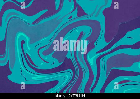 This is a digital illustration of swirling blue and teal marble texture resembling natural stone, perfect for use as a vibrant background. Stock Photo