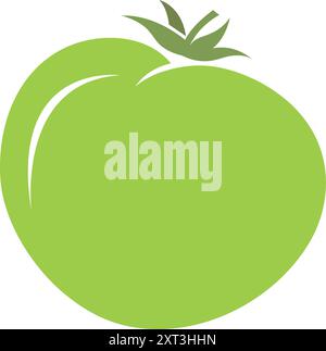 Unripe Green Tomato: Vector Illustration. Raw Green Tomato Produce Illustration. Fresh Organic Green Tomato. Stock Vector