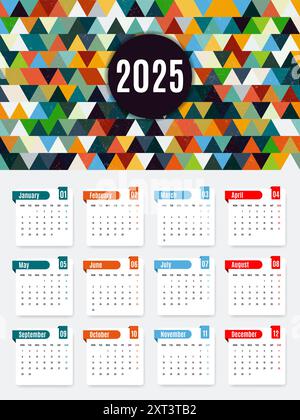 2025 Calendar design with Geometric Triangle Grunge Pattern Abstract background Stock Vector