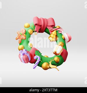 3D decorated christmas wreath Stock Vector