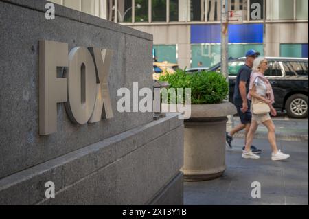 USA. 13th Aug, 2024. Marquee at the main entrance to the FOX News Headquarters at NewsCorp Building in Manhattan. (Photo by Erik McGregor/Sipa USA) Credit: Sipa USA/Alamy Live News Stock Photo