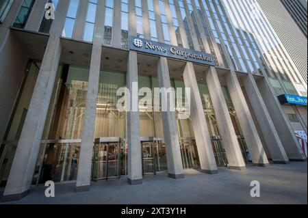 USA. 13th Aug, 2024. Marquee at the main entrance to the FOX News Headquarters at NewsCorp Building in Manhattan. (Photo by Erik McGregor/Sipa USA) Credit: Sipa USA/Alamy Live News Stock Photo