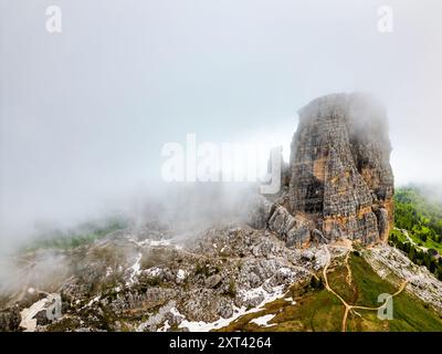 View of the Cinque Torri in Nuvolao Group of the Italian Dolomites Stock Photo