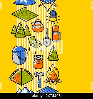 Travel camping pattern. Tourist equipment for survival in outdoor. Stock Vector