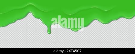 Green flowing toxic slime. Liquid wave of paint or sauce on transparent background. 3d realistic vector illustration. Halloween design. Flowing molten Stock Vector