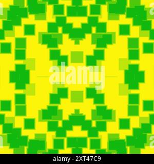 Delicate green square dots on yellow background seamless pattern. Soft abstract geometric pattern. Dots specks, flecks, stains seamless pattern Stock Photo