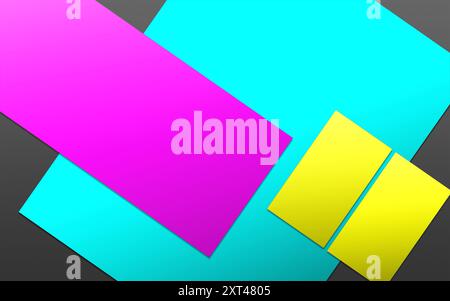 Four CMYK promotional paper blank template black, cyan, yellow and magenta for presentation layouts and design. 3D rendering. Digitally Generated Imag Stock Photo