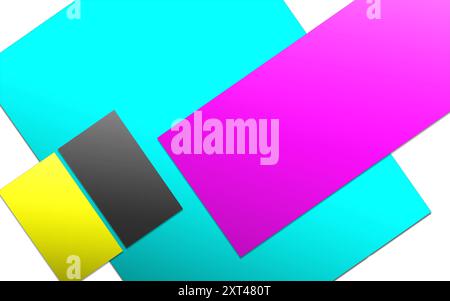 Four CMYK promotional paper blank template black, cyan, yellow and magenta for presentation layouts and design. 3D rendering. Digitally Generated Imag Stock Photo