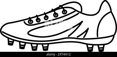 A black and white icon of a football or soccer cleat. The side view of a cleat with laces and studs. For sports related projects, logos, or educationa Stock Vector